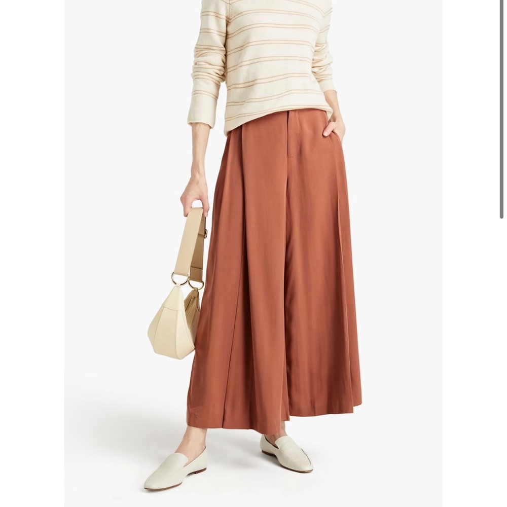 VINCE Cropped pleated Lyocell-twill wide-leg pants